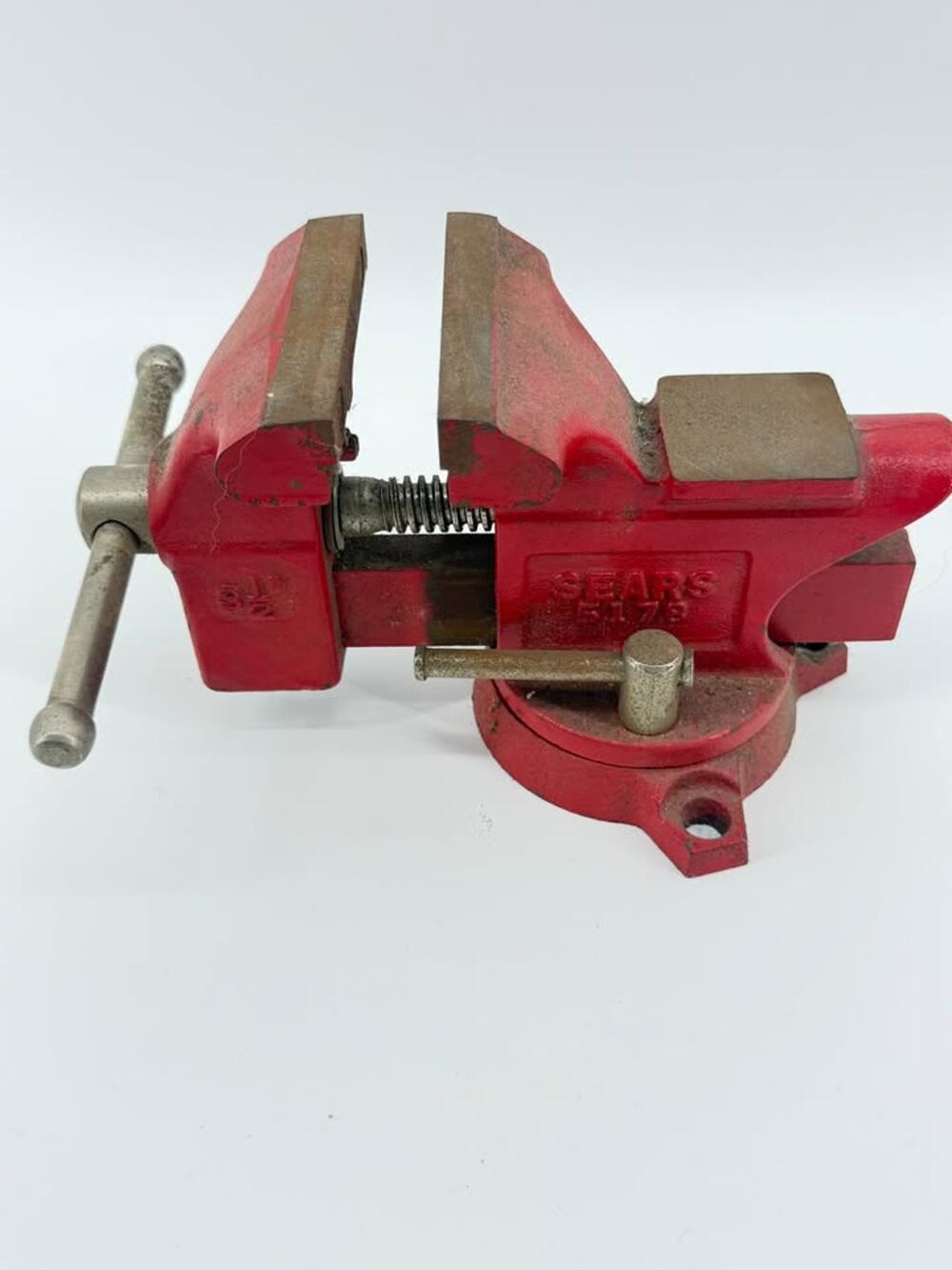 Vintage SEARS 5178 Swivel Base Bench Vise 3-1/2" Pipe Jaws & Anvil Red Tool